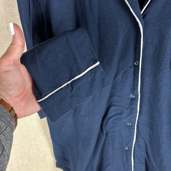 Women's WoolX Harper Navy Pajama Set with White Trim - Picture 5 of 14